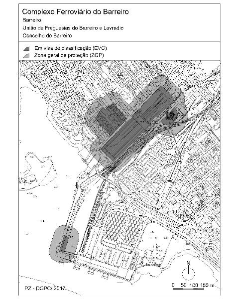 Complexo Ferroviário do Barreiro, constituído pelos edifícios das Oficinas do Caminho-de-Ferro (Estação Primitiva), a Estação Ferroviária e Fluvial do Sul e Sueste, a Rotunda das Máquinas Locomotivas, o Bairro Ferroviário e seis locomotivas, ...